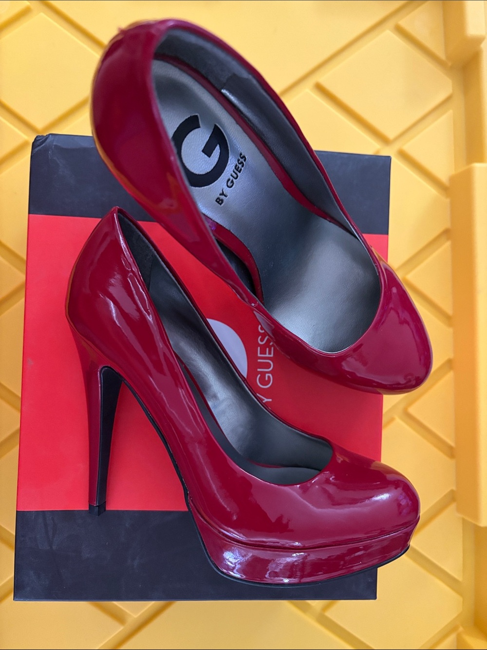 GUESS Red Patent Platform Stiletto Pumps